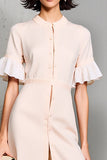 Ivory Ruffled Sleeve A Line Midi Wedding Guest Dress