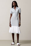Dusty Blue A Line Wedding Guest Dress With Ruffles