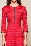 Red A Line 3/4 Sleeve Wedding Guest Dress