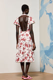 Pink Floral V-Neck Midi Wedding Guest Dress