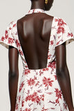 Pink Floral V-Neck Midi Wedding Guest Dress