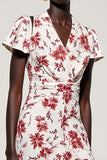 Pink Floral V-Neck Midi Wedding Guest Dress