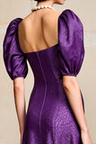 Purple A Line Short Sleeve Wedding Guest Dress