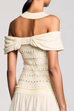Apricot Cold Shoulder A Line Wedding Guest Dress