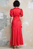 Red A Line Lapel Polka Dot Dress