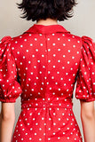 Red A Line Lapel Polka Dot Dress