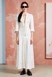 White A Line Long Sleeve Polka Dot Dress