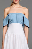 Off The Shoulder White A Line Wedding Guest Dress