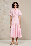 A Line Pink Short Sleeve Wedding Guest Dress