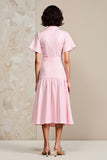 A Line Pink Short Sleeve Wedding Guest Dress