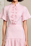 A Line Pink Short Sleeve Wedding Guest Dress