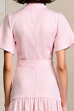 A Line Pink Short Sleeve Wedding Guest Dress