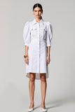 White Half Sleeve Single-breasted Wedding Guest Dress