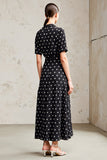 Black Polo Collar A Line Polka Dots Dress