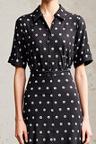 Black Polo Collar A Line Polka Dots Dress