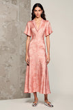 Pink Notched Lapel Satin Wedding Guest Dress