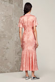 Pink Notched Lapel Satin Wedding Guest Dress