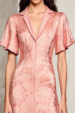 Pink Notched Lapel Satin Wedding Guest Dress