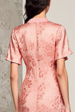 Pink Notched Lapel Satin Wedding Guest Dress