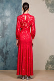 Red Lace Cut Out Long Sleeve Wedding Guest Dress