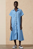 Blue Polo Collar Single-breasted Wedding Guest Dress