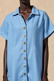 Blue Polo Collar Single-breasted Wedding Guest Dress