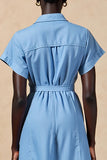 Blue Polo Collar Single-breasted Wedding Guest Dress