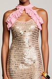 Sparkly Champagne Sheath Long Wedding Guest Dress