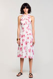 Floral Pink A Line Midi Wedding Guest Dress