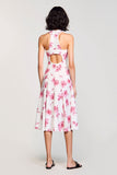 Floral Pink A Line Midi Wedding Guest Dress