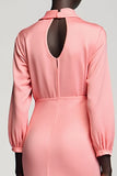 Pink Satin Ruched Wedding Guest Dress with Bow