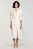 Ivory A Line Notched Lapel Wedding Guest Dress with Sleeves