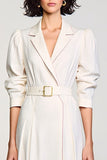 Ivory A Line Notched Lapel Wedding Guest Dress with Sleeves