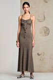 Maroon Sheath Spaghetti Straps Long Wedding Guest Dress with Bow