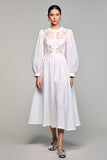 White A Line Long Sleeves Wedding Guest Dress with Lace