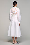 White A Line Long Sleeves Wedding Guest Dress with Lace