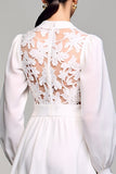 White A Line Long Sleeves Wedding Guest Dress with Lace
