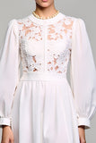 White A Line Long Sleeves Wedding Guest Dress with Lace
