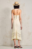 Apricot Lace Midi Wedding Guest Dress
