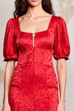 Red Satin Square Neck Long Wedding Guest Dress