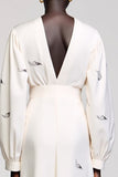 Ivory A Line Long Sleeve Wedding Guest Dress