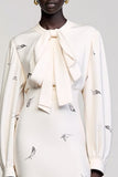 Ivory A Line Long Sleeve Wedding Guest Dress