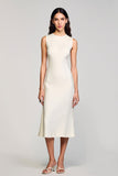 Ivory Sheath Satin Midi Wedding Guest Dress