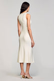 Ivory Sheath Satin Midi Wedding Guest Dress