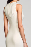 Ivory Sheath Satin Midi Wedding Guest Dress
