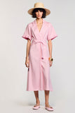 Pink A Line V-Neck Wedding Guest Dress with Sleeves