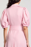 Pink A Line V-Neck Wedding Guest Dress with Sleeves
