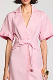 Pink A Line V-Neck Wedding Guest Dress with Sleeves