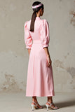 Pink A Line Half Sleeve Wedding Guest Dress With Sash