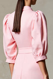 Pink A Line Half Sleeve Wedding Guest Dress With Sash